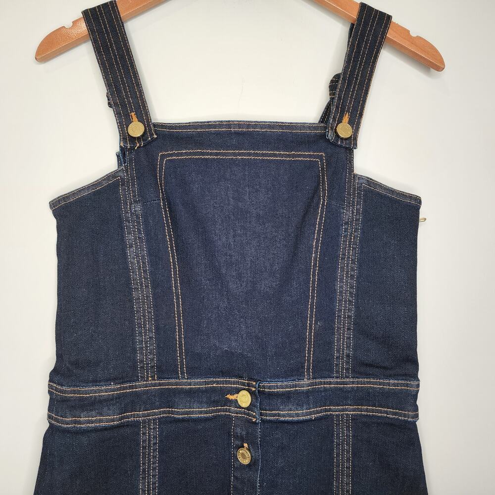 7 For All Mankind Pinafore Denim Mini Dress Women's Small Dark Wash Bib‎ Overall - Picture 3 of 8